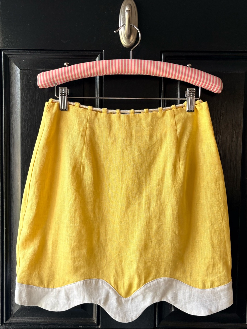 STAUD Ariana Yellow Linen Scalloped Hem Mini Skirt Size 6 - Picture 4 of 13